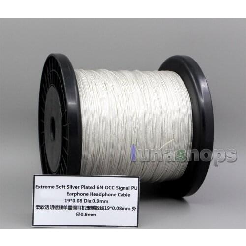 LN005621 Extreme Soft Silver Plated OCC Signal PU Earphone Headphone Cable 19*0.08 Dia:0.9mm