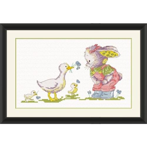 Cross Stitch Kit Precision Printing XT1 Cute Cartoon Bunny and Three Ducklings Home Handmade Embroidery Paintings