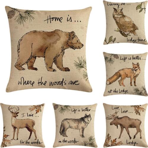 Animal Pillowcase 45x45cm wildlife Fox Wolf Throw Pillow Cover For Sofa Bedroom Cotton Linen Home Decor Deer Bear Cushion Cover