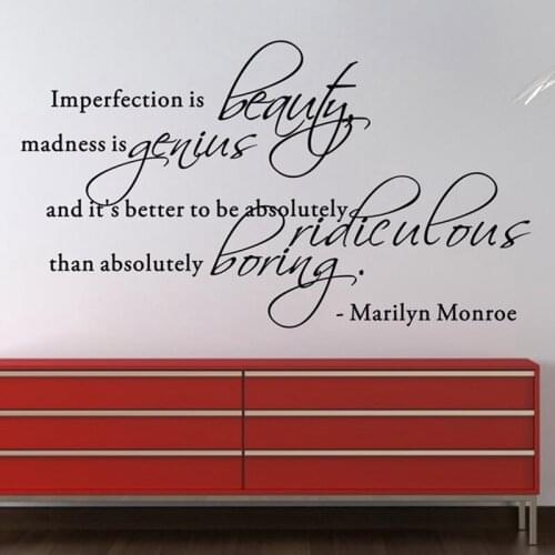 Imperfection is beauty monroe famous saying vinyl wall stickers home decor ,monroe wall decals quote free shipping q0102