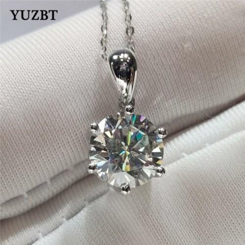 Women 925 Silver Brilliant Cut 1-3 ct Round Gemstone Diamond Test Past D Color Moissanite Pendant Necklace for Wedding Jewelry