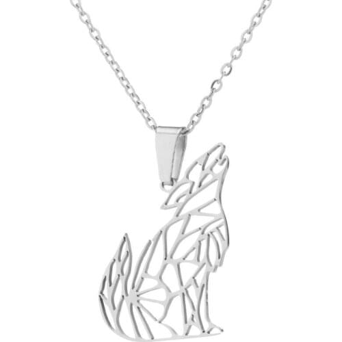 Hollow Design Screaming Wolf Stainless Steel Pendant Necklace Chain on The Neck for Women Collar Collier Sister Gift Wholesale