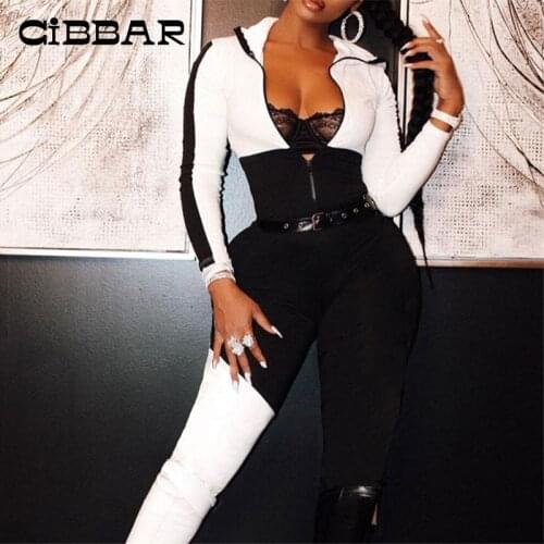 CIBBAR Casual Hooded Patchwork Jumpsuit Women Long Sleeve Jogging Bodycon Sportsuit Fitness Workout Overalls Autumn Lounge 2021