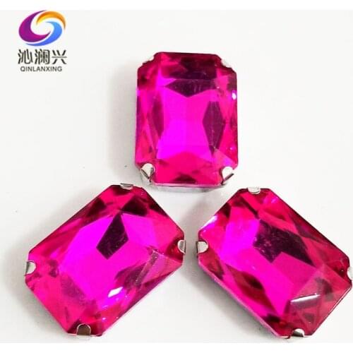 Rose red Rectangle octagonal shape High quality Glass Crystal flat back sew on claw rhinestones,Diy Clothing accessories SWC08