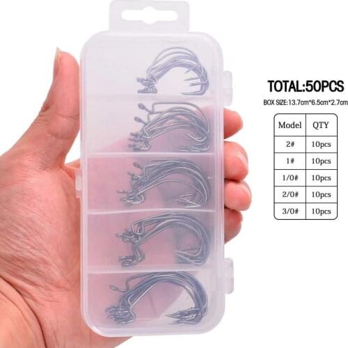 Fishing Hook 50pcs / Box 2# 1# 1/0# 2/0# 3/0# Crank Hook for Soft Worm Bait Crankbait Fishing Hooks Pesca Tackle Accessories