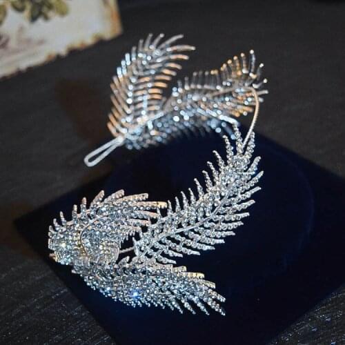 Crystal Leaf Wedding Hairband Bridal Tiaras Jewelry Hair Headband Rhinestone Pageant Diadem Baroque Party Hair Accessories Women