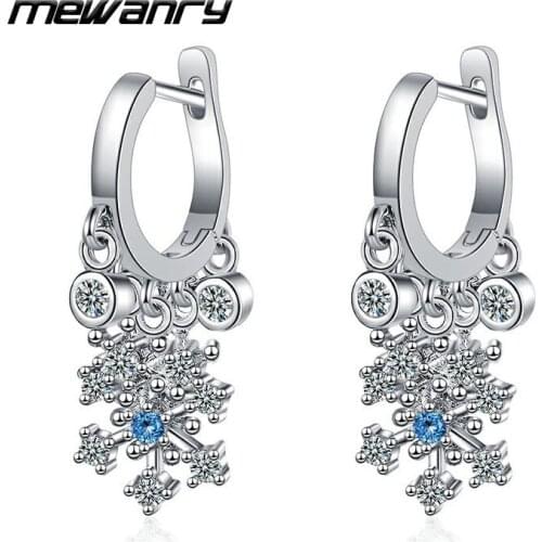MEWANRY Prevent Allergy 925 Sterling Silver Drop Earrings 2021 Trendy Elegant Sparkling Zircon Flowers Bride Jewelry Ear Buckle