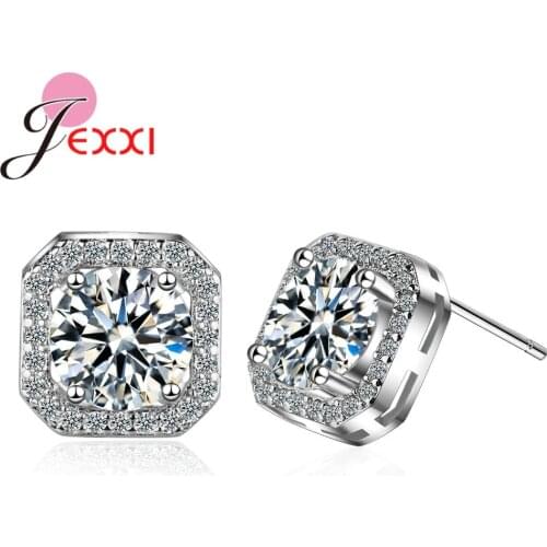 Wedding 925 Sterling Silver Stud Earrings For Women Trend European Style Square Cubic Zirconia Hyperbole Luxury Jewelry