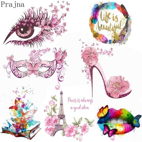 Prajna Thermal Iron On Transfers Butterfly Patches Stripes Clothing Stickers On Clothes Sexy Lips Applique DIY Washable Badges