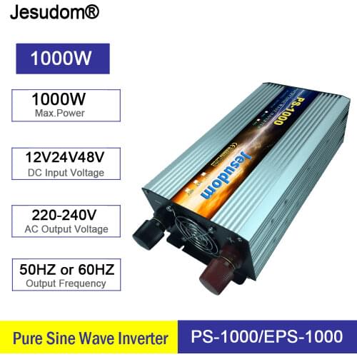 UPS 1000W/1KW Pure Sine Wave Inverter Surge Power 2000W/2KW DC12/24/48V/60V/72V AC220/230/240V with AC Charger Power Supply