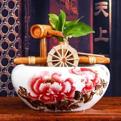 Water bamboo ceramic ornaments Fengshui round lucky aquarium creative living room Decorative Crafts Ornament humidifier