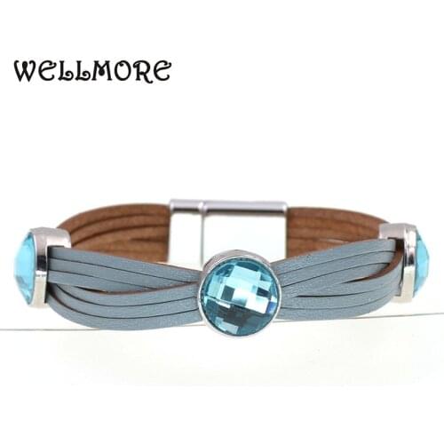 WELLMORE bohemia charm Leather Bracelets For Women & Men Multiple Layers glass Bracelets Couple gifts fashion Female Jewelry