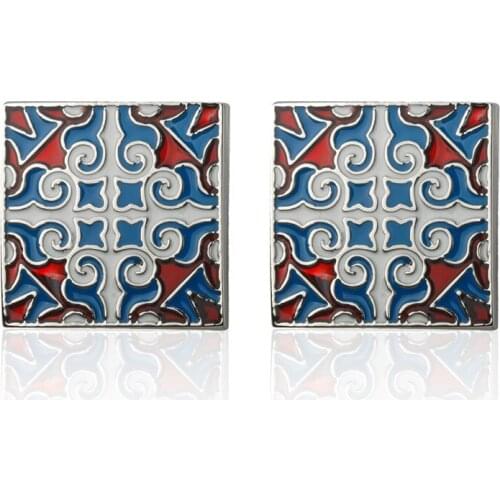 HYX Jewelry suqare Blue flower Brand Cuff Buttons French Shirt Cufflinks For Mens Fashion Cuff Links