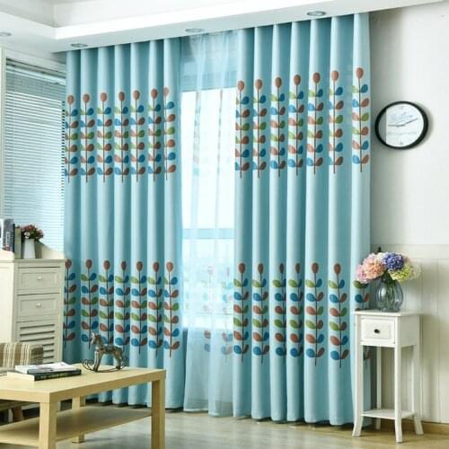 Pastoral Blackout Curtains String Grass Pattern for Kids/Children Room Boys/Girls Black Silk Shade Insulation Tulle Window Drape