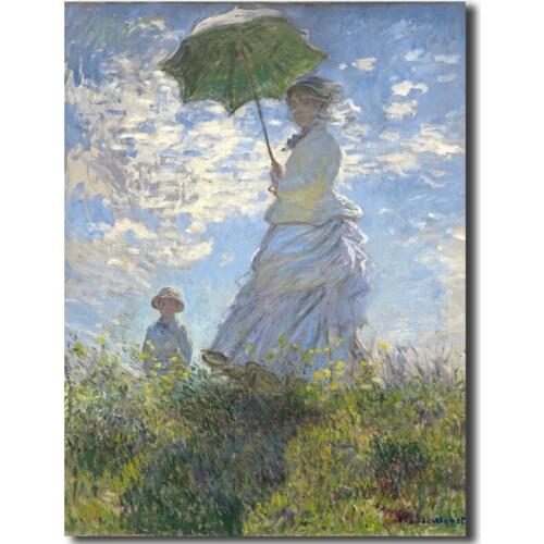 Woman With A Parasol Madame Monet And Her Son By Claude Monet Art Canvas Poster Painting Wall Picture Print Home Bedroom Decor