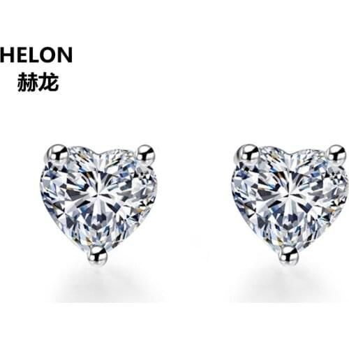 5x5mm Heart Cut Moissanites Stud Earrings Solid 14k White Gold 0.9ct VVS/D Moissanites Women Earrings Fine Jewelry