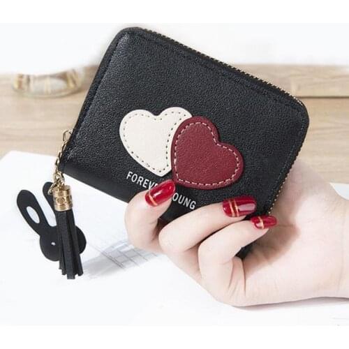 Women Wallet Card Holder Tassel Zipper Lady Heart Coin Purse Woman Wallets Purses Pocket Bag Moneybags Poucht Mini Bags Billfold
