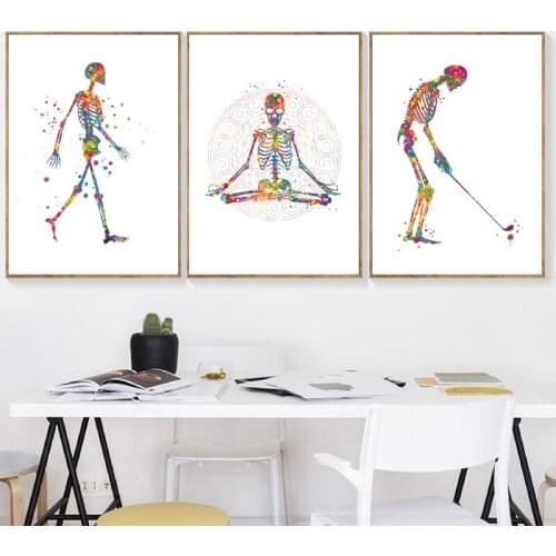 Human Anatomy Canvas Painting Posters Print Moving Skeleton Silhouette Skeletal Bones Medical Fitness Doctor Gift Wall Art Decor