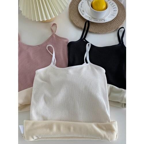 Winter Thermal Underwear Womens Tops Sleeveless Knitted Warm Sling Tank Tops Spaghetti Strap Tank Top