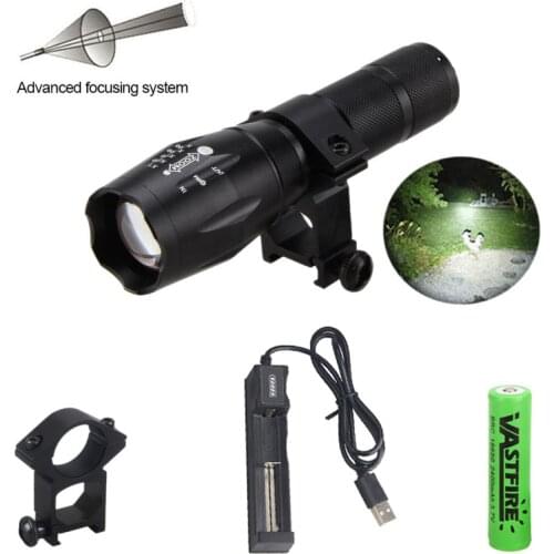 6000LM XM-L T6 Zoomalbe Led Weapon Gun Light Tactical Hunting Flashlight 7 Modes+Rifle Scope Rail Mount+Switch+18650+Charger