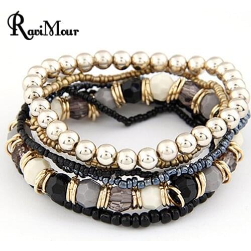 2017 Bohemian Fashion Jewelry MutiLayer Beads Bracelets & Bangles for Women Elastic Strand Pulseras Mujer Femme Bijouterie