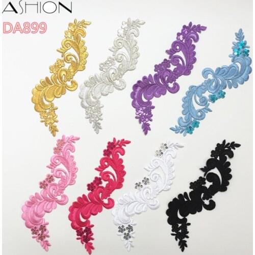 5 PCS 23.5*8.5CM Multicolor sequin embroidery Iron stick Dress lace applique flower patch dancing garment accessories DA899
