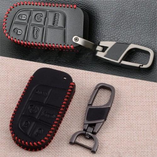 Car Leather Remote Key Fob Cover Case Fit For Jeep Grand Cherokee Chrysler 200 300 Dodge Durango Charger Challenger Journey