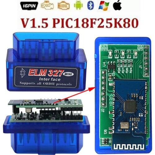 Elm327 PIC18F25k80 Chip Bluetooth-Compatible V1.5 Auto Scanner Double PCB V1.5 Elm 327 25k80 Obd2 Diagnostic Tool For Andorid PC
