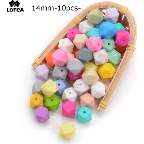 LOFCA 10pcs 14mm Hexagon Silicone Beads Food Grade Baby Teether Baby Teething Toy BPA Free Necklace Pendant For DIY