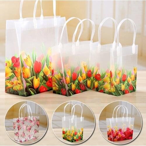 Flower gift plastic box transparent bag gift bags with handles florist packaging bags wedding party flower gift plastic bag