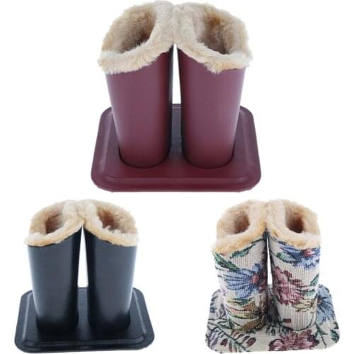 Eyeglass Holder, Black PU Leather Glasses Stand Case, Plush Lined Protective Eyeglasses Case For Desks or Nightstands,Blue