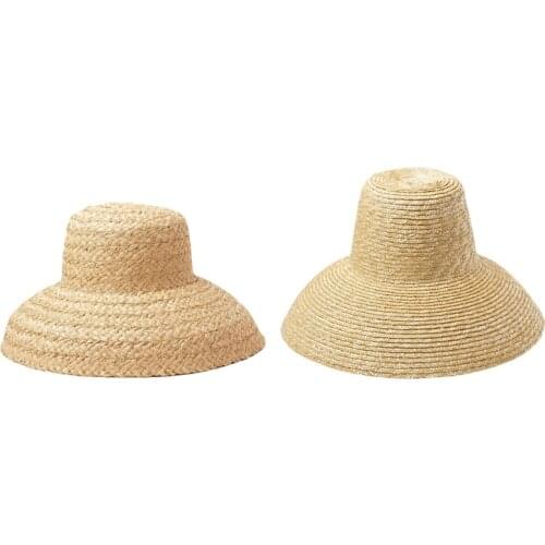 European Vintage Droop Wide Brim Woven Straw Sun Hat Retro Flat Top UV Protection Sunscreen Travel Vacation Beach Cap