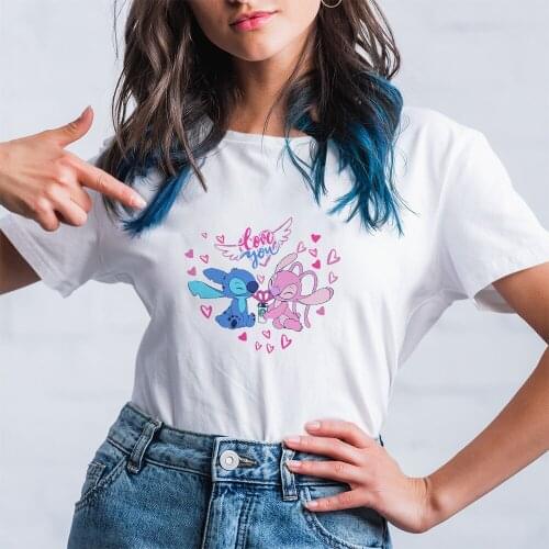 T-Shirt Female Black White Summer New Products Disney Series Lilo & Stitch Dropship Fashion Harajuku Casual T Shirt Women Kawaii