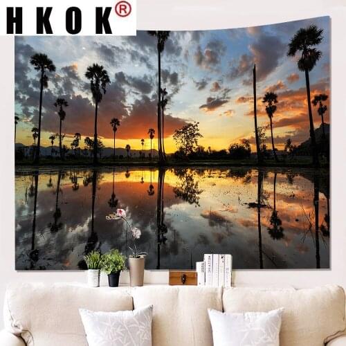 HKOK Lake Forest Cloud Landscape Tapestry Hanging Covering Rugs Background Beach Mat Blanket Art Bedroom Living Home Decor