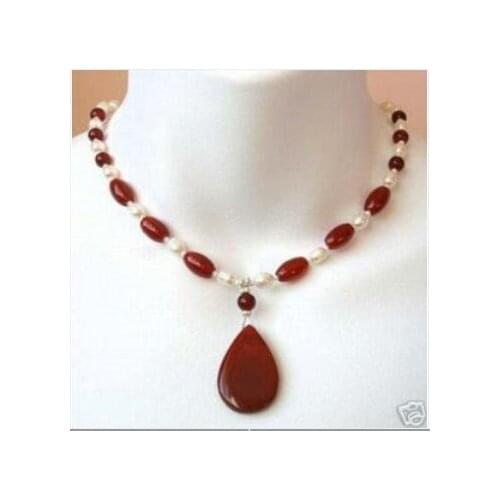 FINE STYLISH RED JADEs WHITE PEARL NECKLACE PENDANT