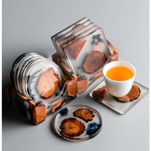 Teacup Mat creative Japanese Resin Tea Solid Wood Heat Insulation Pad Set Household Non-slip Saucer Tea Set Accessories