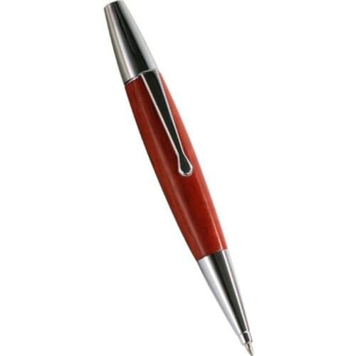 Red Willow Wood Silver Chessboard Twist Trim Fat Ballpoint Pen Writing Tool Gift