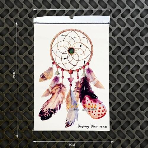 Dream Catcher Disposable Removable Tattoo Sticker Health Non-Toxic Temporary Tattoo Paste 21x15CM Peacock Feather Tattoos Selfie