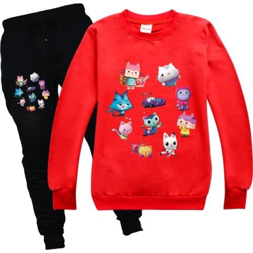 Gabbys Dollhouse Fashion Boys Girls Tops Children Spring Autumn 3D Cartoon Pullovers Long Sleeve T-shirt O-Neck Sweatshirts Set