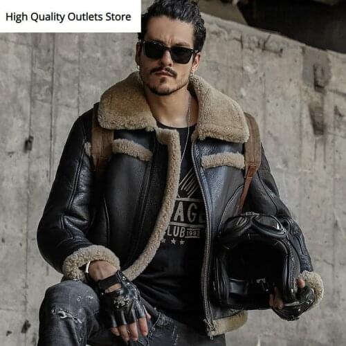 Men genuine leather jacket men sheepskin coat shearling short design fashion fur coats outerwear mens leather tops jackets