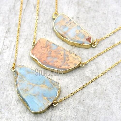 10Pcs Gold Color Irregular Shape Chains Necklaces Snakeskin Jaspers Chains Necklaces 18-32inch NM14975