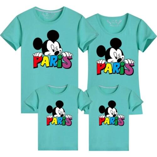 New Disney Family Clothes Summer Short Sleeve Casual O-Neck Unisex Kids Adult T-shirts Mickey Paris Printed Family Look Tee Tops