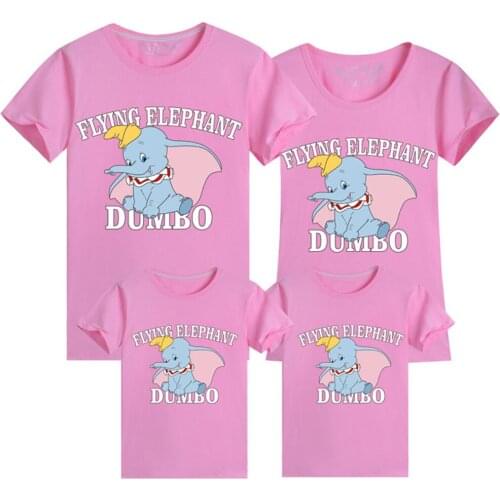 Disney Family Matching Clothes Outfits Cartoon Kawaii Dumbo Mommy and Me Short Sleeve Tshirts Woman Baby Girl Clothing Dropship