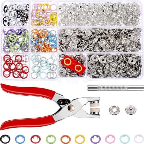 Plier Tool + 100/150/200/250 Set 10 Color Metal Sewing Buttons Hollow/Solid Prong Press Studs Snap Fasteners for Installing Clot