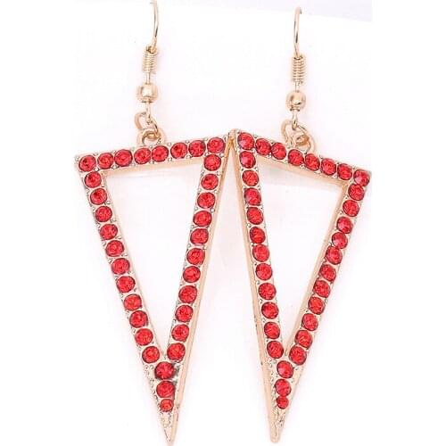 Casual Female Ear Studs Gold Colour Charming Geometric Pave Crytal Triangle Earrings Drop Earrings for Women E--0058