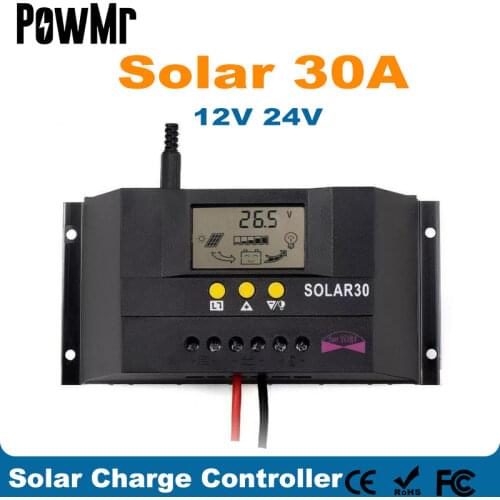 PowMr 30A Solar Charge Controller LCD with 4M Remote Temp Sensor 12V 24V PV Panel Battery Charger Controller Solar System