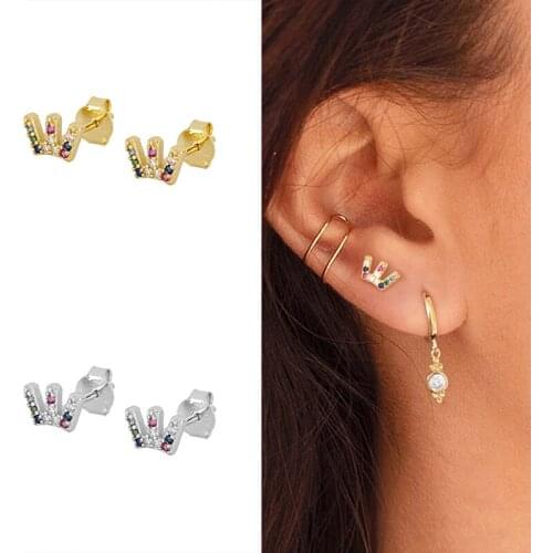 925 Sterling Silver Ear Needle Exquisite Rainbow Crown-Shaped Small Stud Earrings Minimalist Fashion Popular Female Accessories