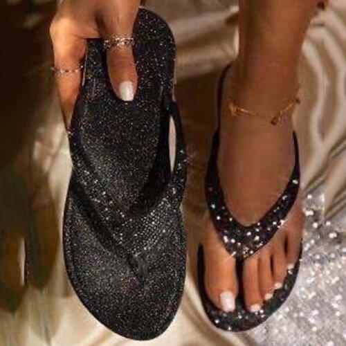 Women Flip Flop Slippers Slides Bling Rhinestone Ladies Shoes Casual Summer Flat Female Crystal Glitter Woman Plus Size 2021