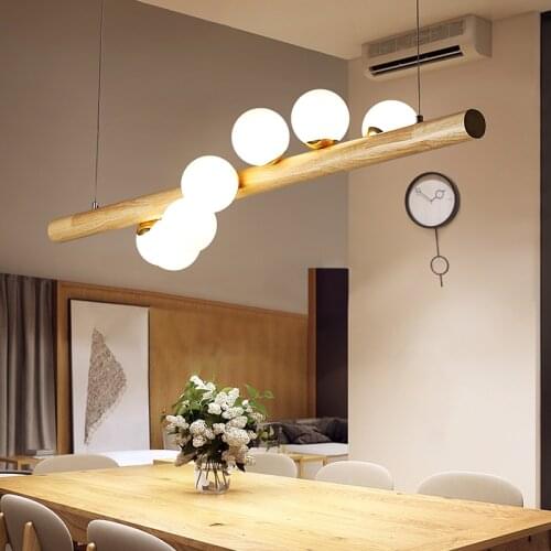 Modern Creative Solid Wood Chandelier, Dining Room, Long Bar, Table Lamp, Nordic Bubble Glass Bulb, Log, Home Decoration Lamp