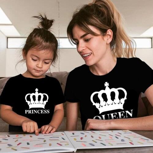 Family Look Short Sleeve Top Crown Princess Print Matching Family Outfits Tshirt Cotton Mommy and Me Clothes Daughter Baby Girl